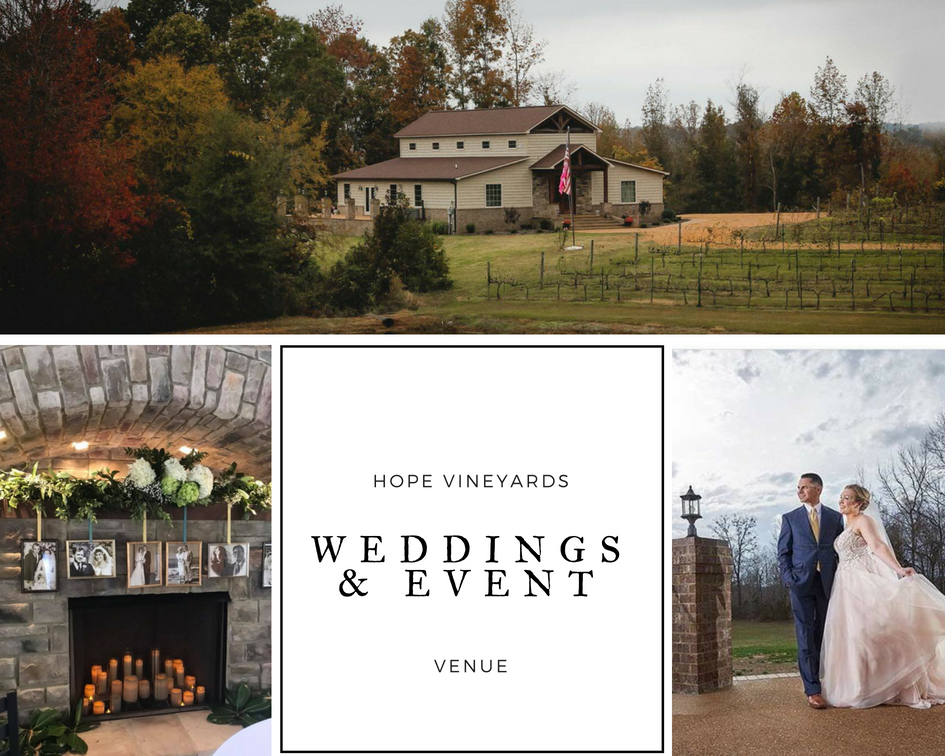 collage of photos of wedding venue and couples 